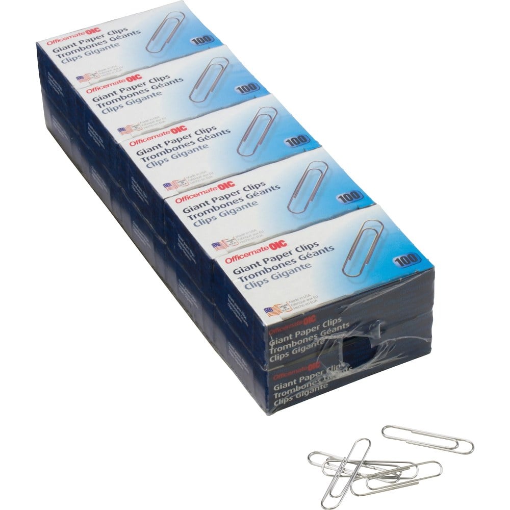 Officemate Giant Paper Clips - Jumbo - 2in Length x 0.5in Width - 1000 / Pack - Silver - Steel (Min Order Qty 4) MPN:OIC99914