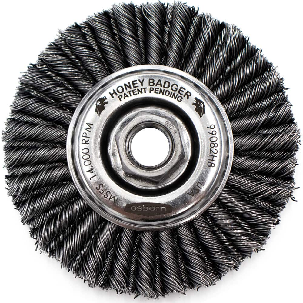 Wheel Brushes, Mount Type: Arbor Hole , Wire Type: Stringer Bead , Outside Diameter (Inch): 4 , Face Width (Inch): 1/2 , Arbor Hole Thread Size: 5/8-11  MPN:00099082HB