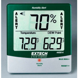 Extech 445814 Hygro-Thermometer Humidity Alert W/Dew Point Grey/White Wall Mount AAA battery 445814