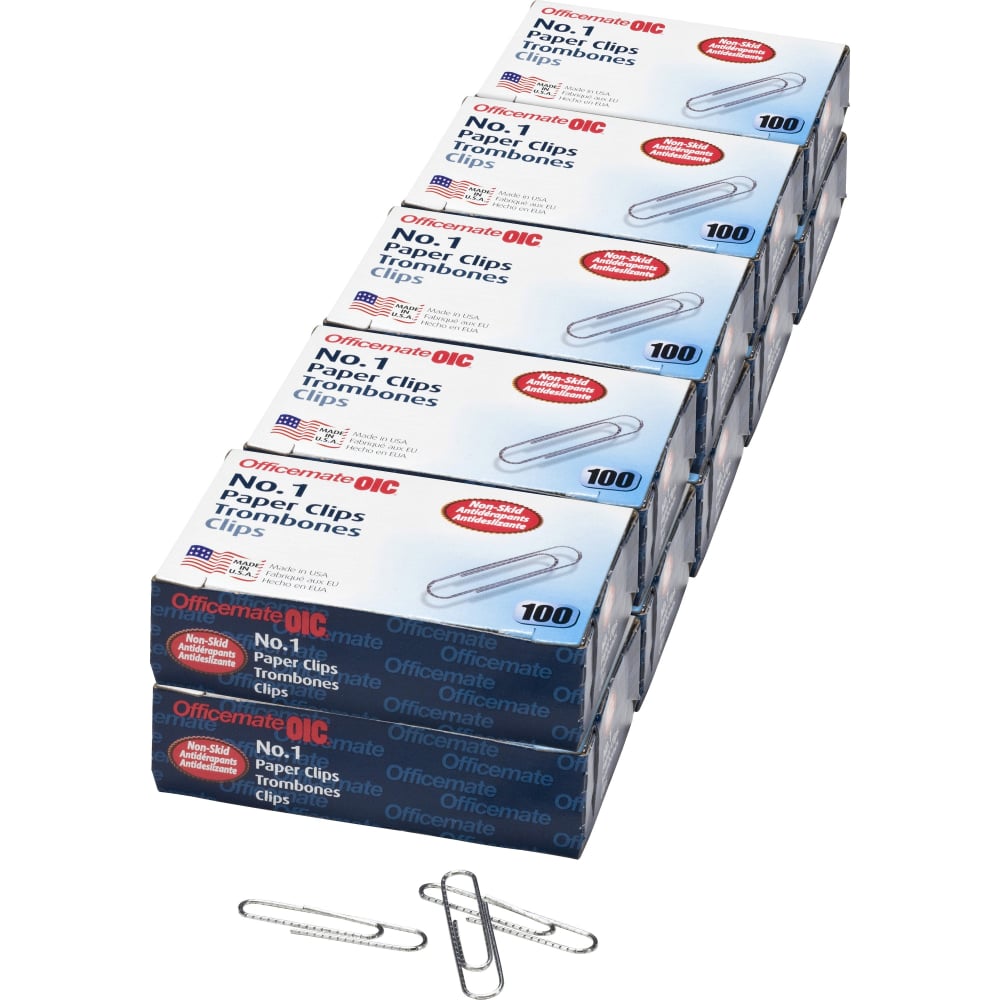 Officemate No. 1 Nonskid Paper Clips - No. 1 - 1.8in Length x 0.5in Width - Non-skid - 1000 / Pack - Silver - Steel (Min Order Qty 5) MPN:99912DUP