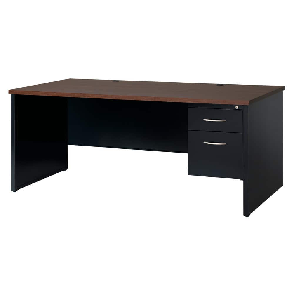 Steel Base Right Pedestal Desk: Woodgrain Laminate Top, Black & Walnut MPN:20535