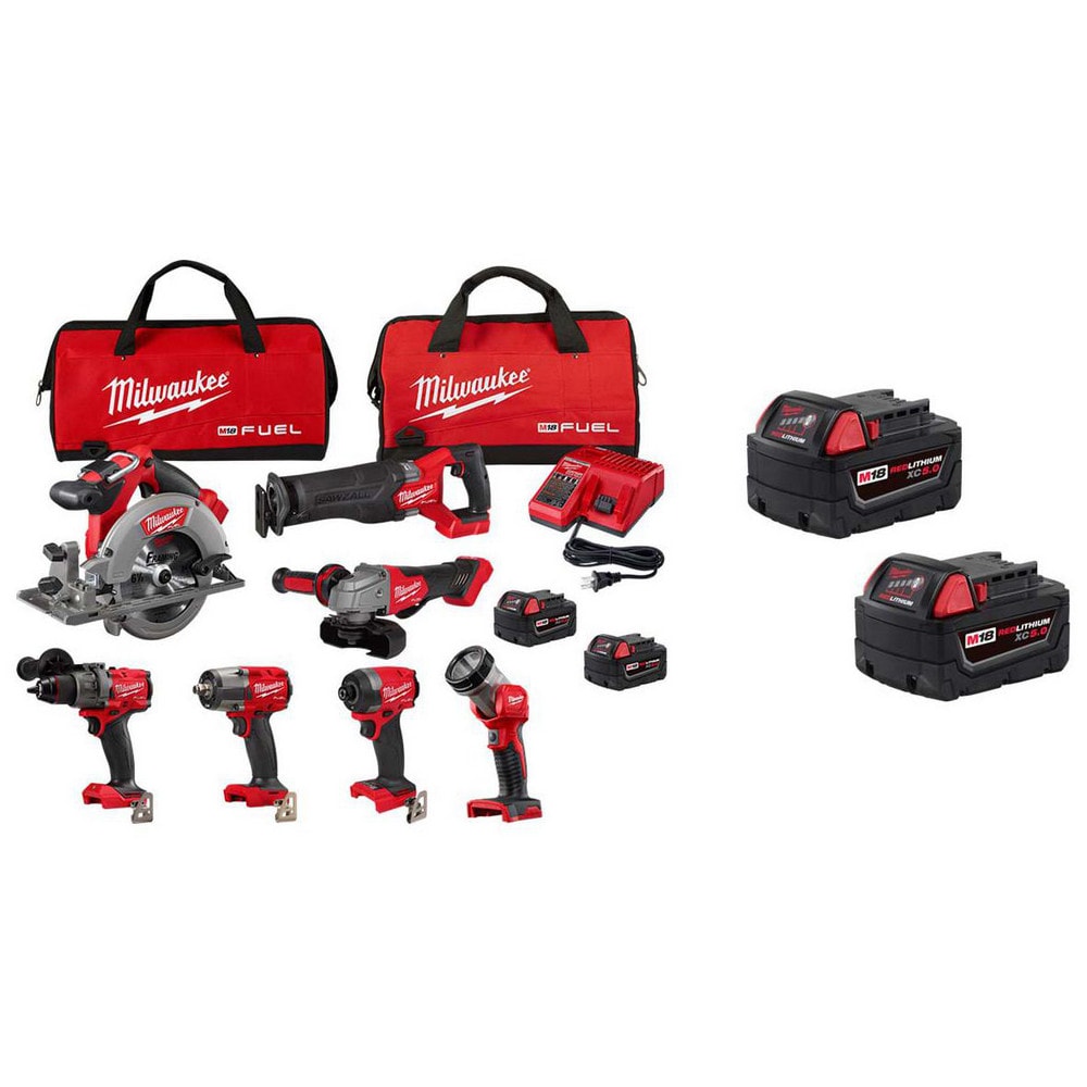 Cordless Tool Combination Kits, Kit Type: 1/2 in Hammer Drill/Driver, 1/4 in Hex Impact Driver, Circular Saw, Grinder, Impact Wrench, Reciprocating Saw MPN:4865835/4234893