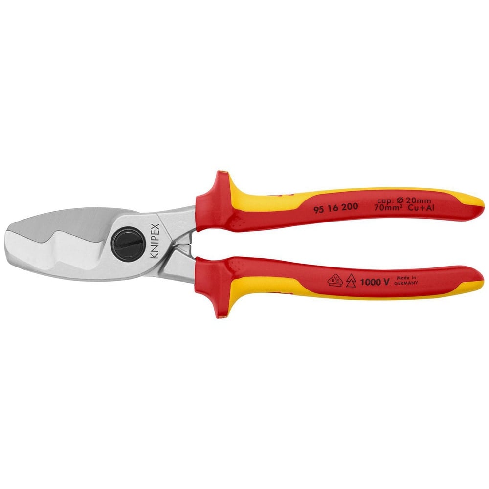 Cutting Pliers, Cutter Type: Cable , Insulated: Yes , Application: Copper and aluminum cables , Jaw Width (mm): 68.00 , Overall Length (Inch): 8in  MPN:95 16 200