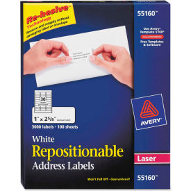 Avery® Repositionable Address Labels for Laser Printers 1 x 2 5/8 White 3000/Box 55160