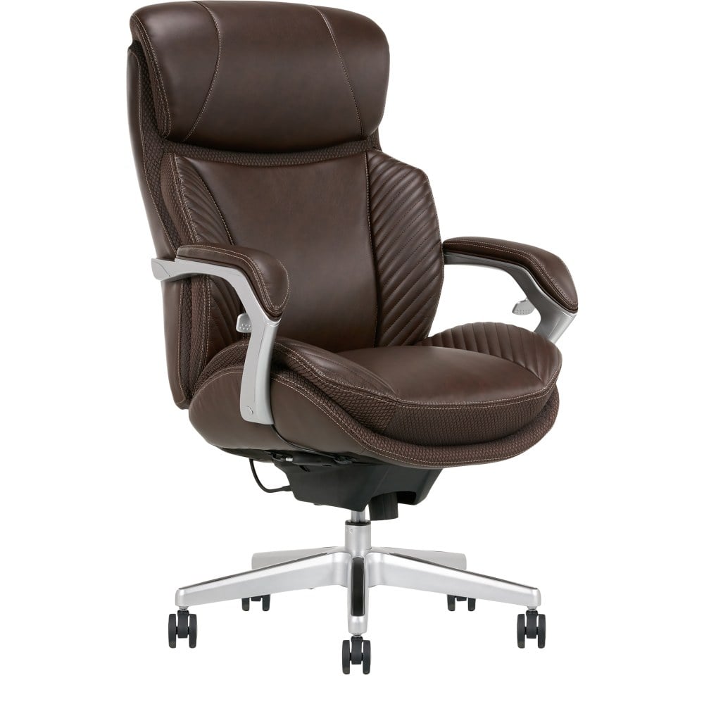 Serta iComfort i6000 Big & Tall Ergonomic Bonded Leather High-Back Executive Office Chair, Brown/Silver MPN:52188