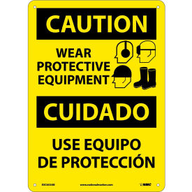 Bilingual Aluminum Sign - Caution Wear Protective Equipment ESC653AB