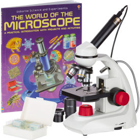 AmScope 40X-1000X Dual LED Portable Compound Microscope with Camera Slides & Book M170C-R-PB10-WM-E