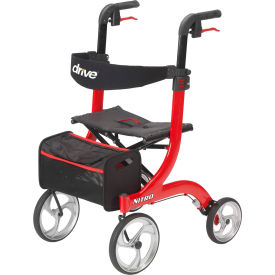 Drive Medical 4-Wheel Nitro Rollator RTL10266 Euro Style Aluminum Red RTL10266