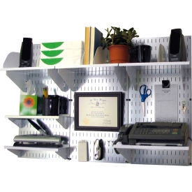 Wall Control Office Wall Mount Desk Storage and Organization Kit Galvanized White 48