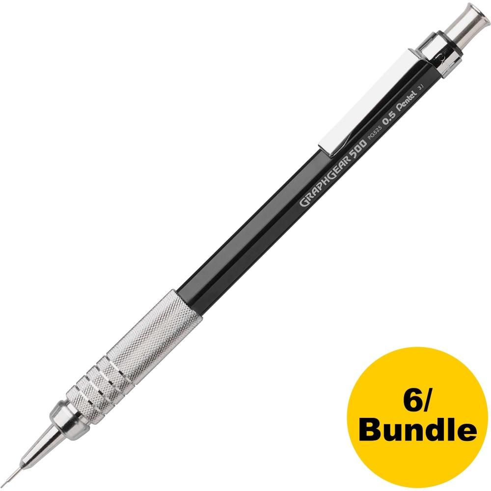 Pentel GraphGear 500 Mechanical Pencils, HB Lead, Fine Point, 0.5 mm, Black Barrel, Pack Of 6 (Min Order Qty 3) MPN:PENPG525ABD