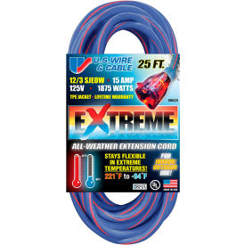 U.S. Wire 99025 25 Ft. Three Conductor Artic/Tropic Cord 12/3 Ga. SJEOW-A 15A Blue w/Red Stripe 99025