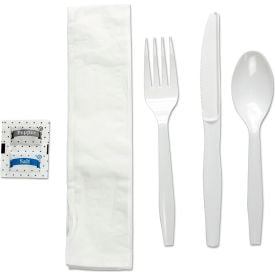 Boardwalk® Six Piece Condiment/Fork/Knife/Napkin/Teaspoon Cutlery Kit White Pack of 250 BWKFKTNSMWPSWH