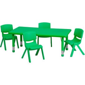 Flash Furniture 48''L Rectangle Plastic Height Adjustable Activity Table Set with 4 Chairs - Green YCX-0013-2-RECT-TBL-GREEN-R-GGYU-