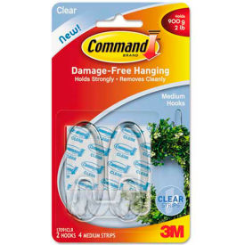 3M Command™ Clear Hooks and Strips Plastic Medium 2 Hooks with 4 Adhesive Strips per Pack 17091CLRES