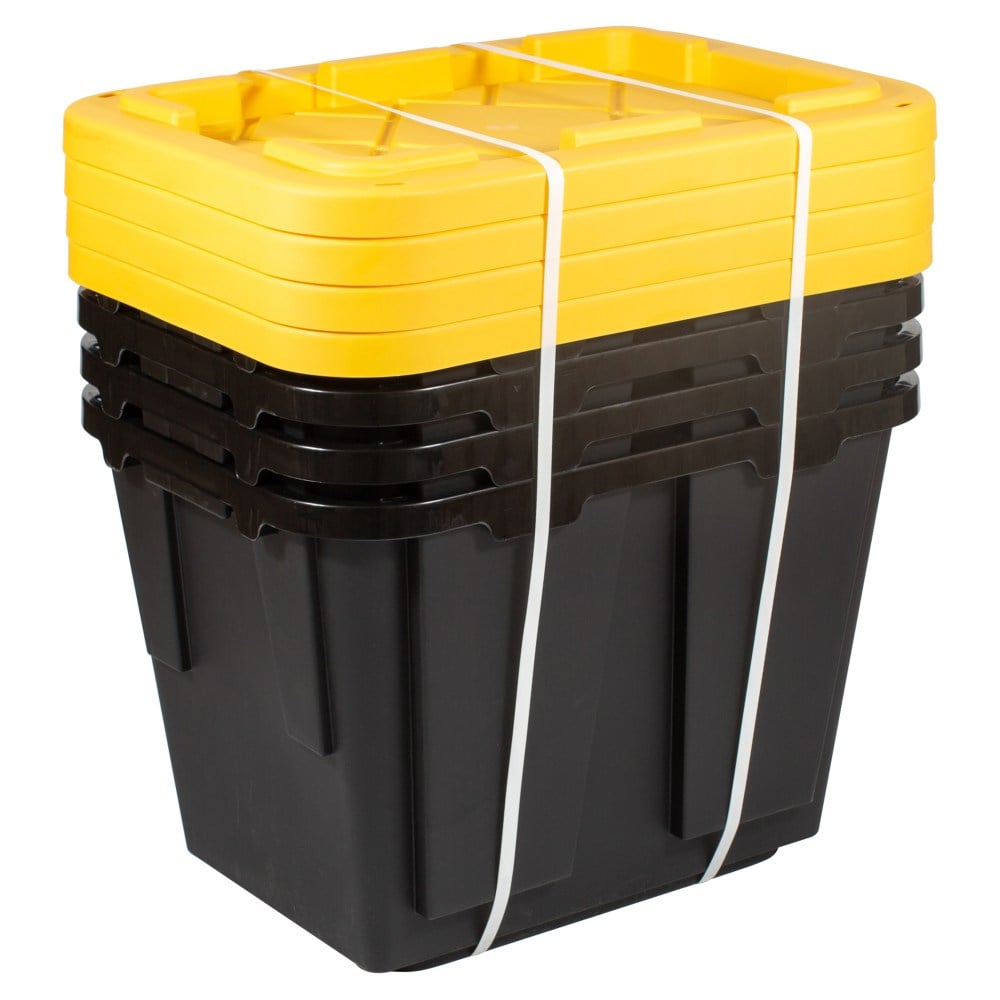 Office Depot Brand by Greenmade Professional Storage Totes, 12-Gallon, Black/Yellow, Pack Of 4 Totes (Min Order Qty 2) MPN:665782