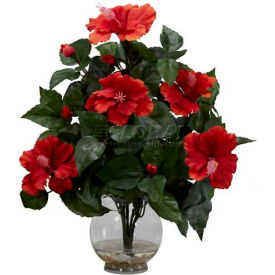 Nearly Natural Hibiscus with Fluted Vase Silk Flower Arrangement 1279