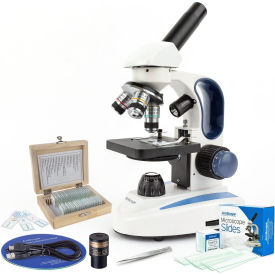 AmScope 40X-1000X Monocular Microscope 1.3MP Digital Camera 25-pc Slide Set & Precision Tweezers VB-M158C-2L-STR