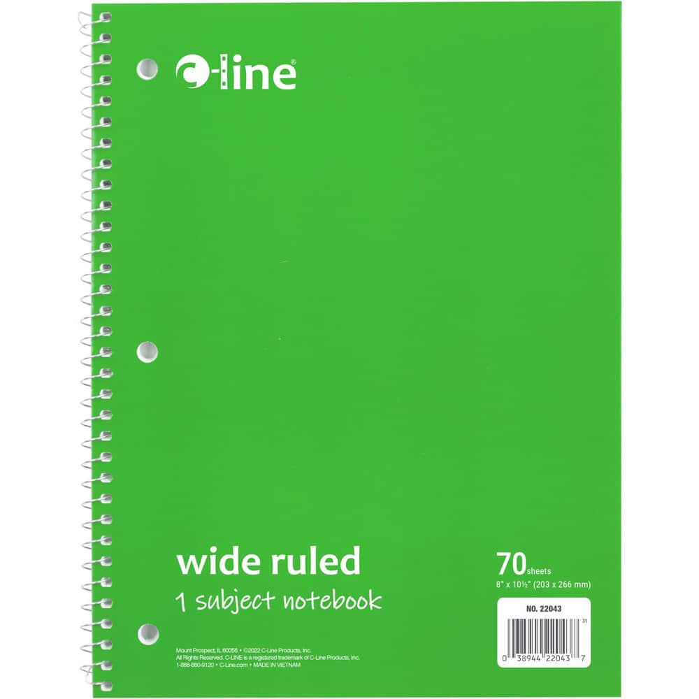 Note Pads, Writing Pads & Notebooks, Product Type: Wide Ruled Spiral-Notebook , Paper Color: White , Style of Rule: Wide , Cover Color: Green  MPN:22043-CT