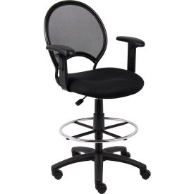 Boss Mesh Drafting Stool with Adjustable Armrest - Fabric - Black B16216