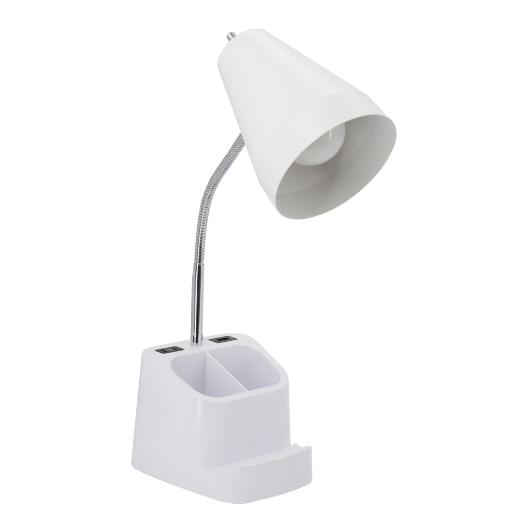 Realspace Lusina LED Organizer Desk Lamp With USB, 18inH, White (Min Order Qty 3) MPN:RS0188PW