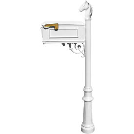 Lewiston Equine Mailbox No Address Plates w/Horsehead Finial & Decorative Fluted Base White LM-801-LPST-WHT