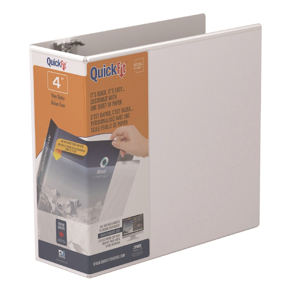 QuickFit View 3-Ring Binder, 4in Locking Angle D-Rings, White (Min Order Qty 4) MPN:8706-00