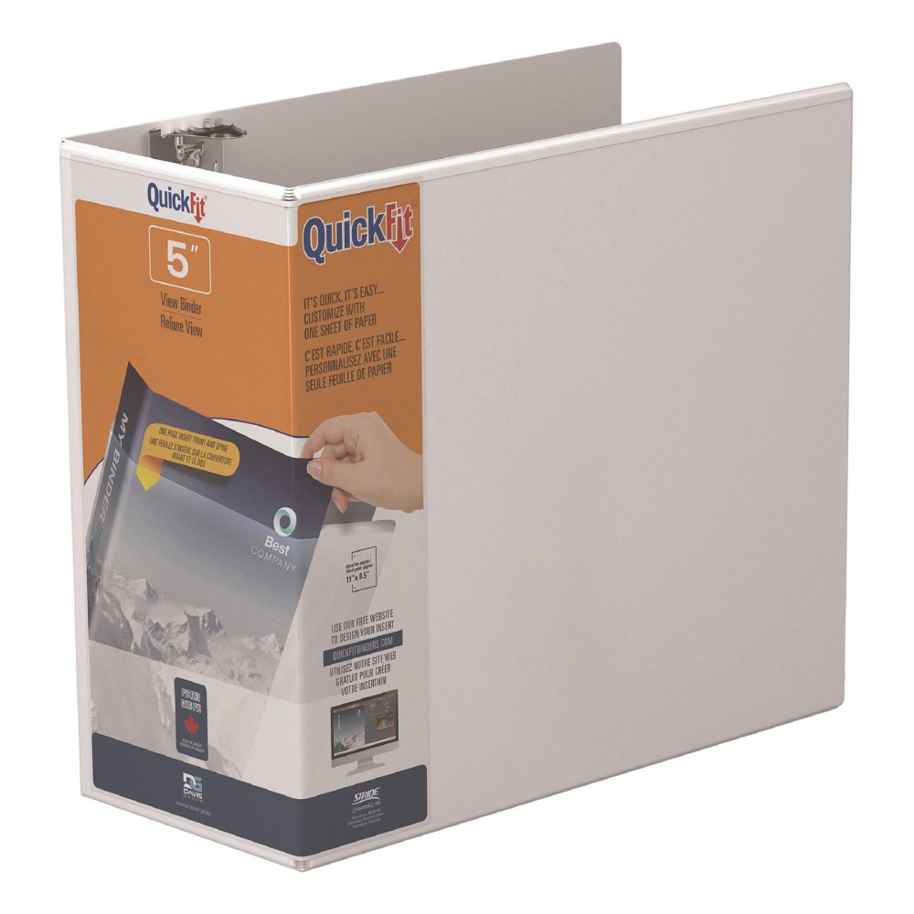 QuickFit View 3-Ring Binder, 5in Locking Angle D-Rings, White (Min Order Qty 3) MPN:8707-00