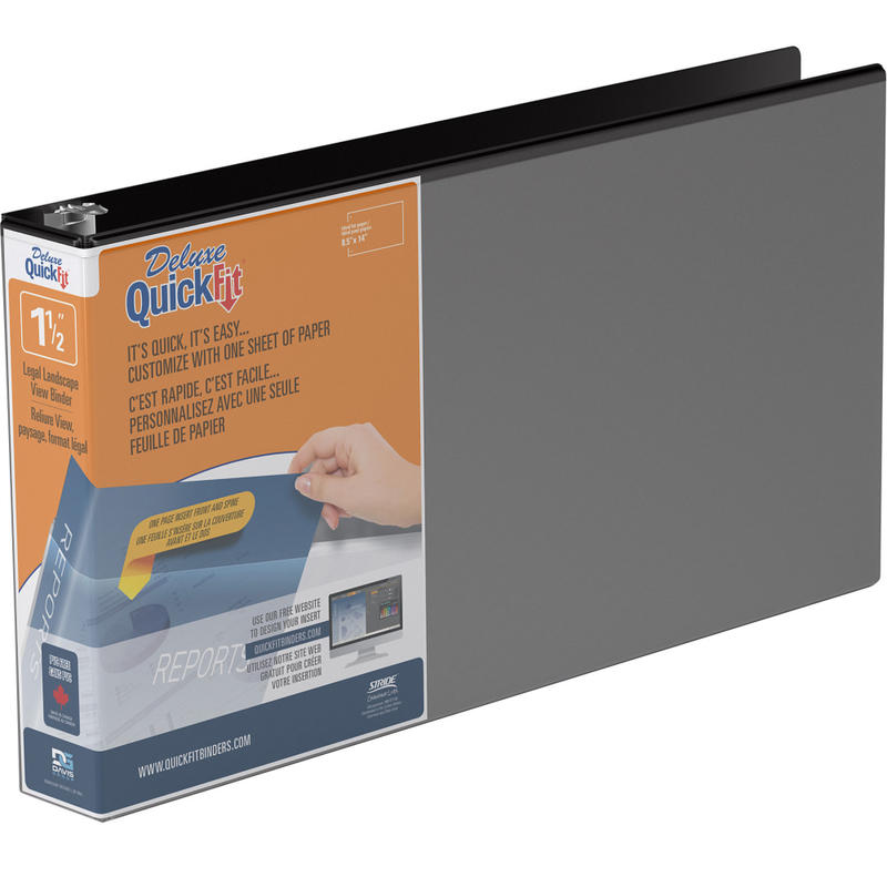 QuickFit Landscape Overlay 3-Ring Binder, 1 1/2in Round Rings, Black (Min Order Qty 3) MPN:CPP95021L