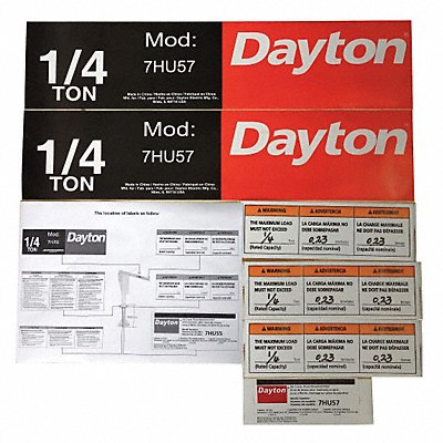 Jib Crane Label Kit For Use With 7HU57 MPN:28CH76