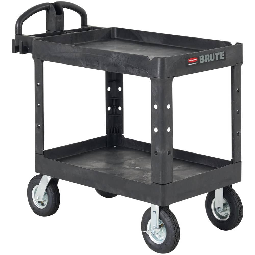 BRUTE Heavy Duty 2-Shelf Utility/Service Cart, Medium, Lipped Shelves, Ergonomic Handle, Pneumatic Casters, 500 lbs. Capacity, Black MPN:FG452010BLA