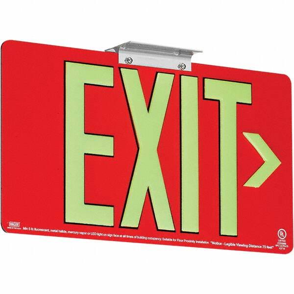 Illuminated Exit Signs, Number of Faces: 1 , Letter Color: Photoluminescent , Housing Material: Polyethylene , Housing Color: Red , Voltage: 120 V  MPN:93099294