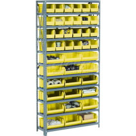 GoVets™ Steel Open Shelving - 16 Yellow Plastic Stacking Bins 5 Shelves - 36x18x39 247YL603