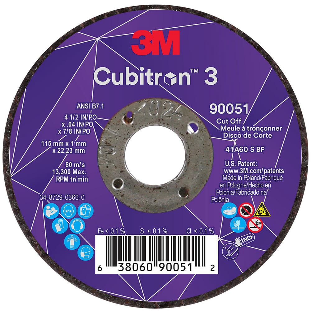 Cutoff Wheels, Wheel Diameter (Inch): 4-1/2 , Wheel Thickness (Decimal Inch): 0.0400 , Hole Size (Inch): 7/8 , Abrasive Material: Ceramic  MPN:7100304307