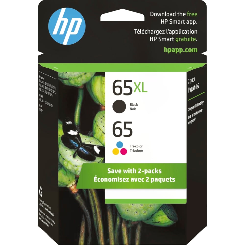 HP 65XL Black/65 Tri-Color High-Yield Ink Cartridges, Pack Of 2, 6ZD95AN MPN:6ZD95AN