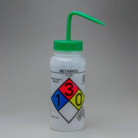 Bel-Art GHS Labeled Safety-Vented Methanol Wash Bottles 500ml (16oz) Polyethylene w/Green Cap 4Pk 124160011