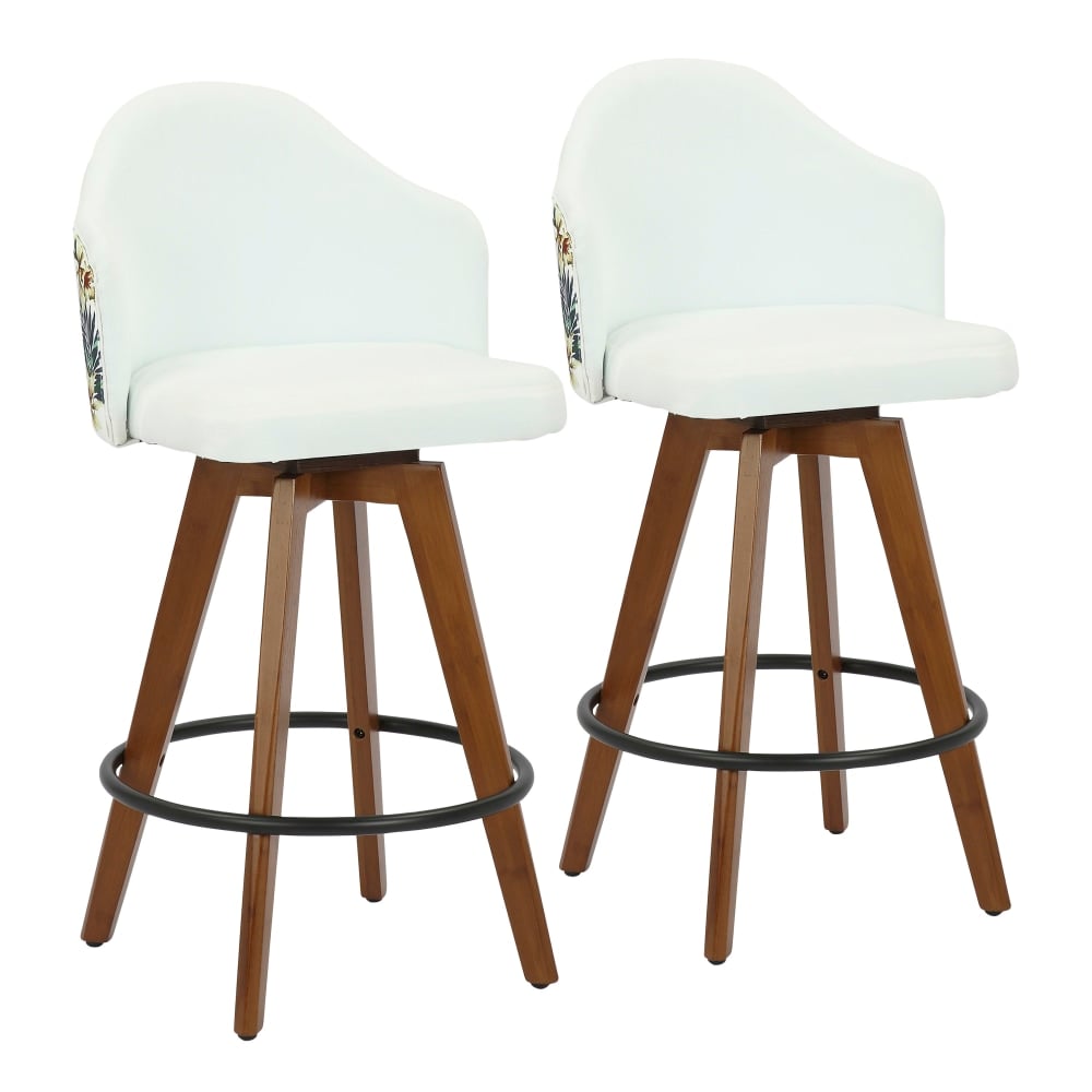 LumiSource Ahoy Floral Counter Stools, Walnut/White, Set Of 2 Stools MPN:B26-AHOYFLOR2-Q WLW2