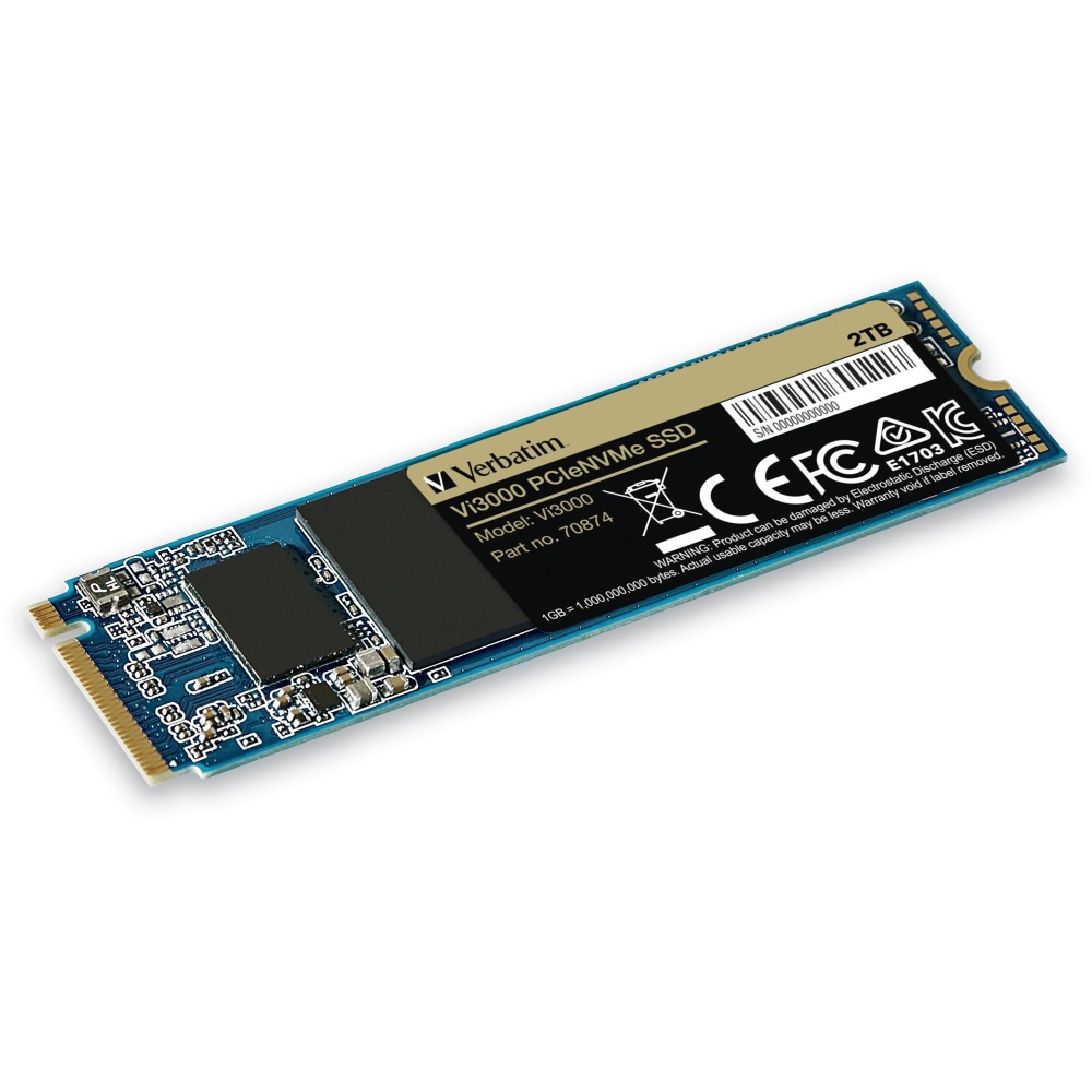 Verbatim Vi3000 2 TB Solid State Drive - M.2 2280 Internal - PCI Express NVMe (PCI Express NVMe 3.0 x4) - Notebook, Desktop PC Device Supported - 1200 TB TBW - 3000 MB/s Maximum Read Transfer Rate - 5 Year Warranty MPN:70874