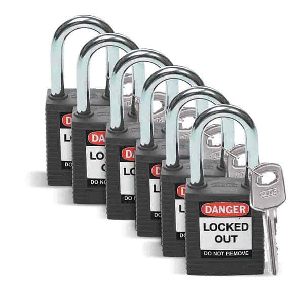 Lockout Padlock: Keyed Alike, Key Retaining, Nylon, Nylon Shackle, Black MPN:123271