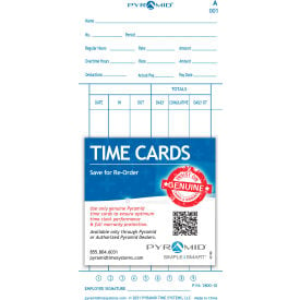 Pyramid Time Systems™ Time Card For Model 3800 Auto Totaling Time Clock Pack of 100 3800-10