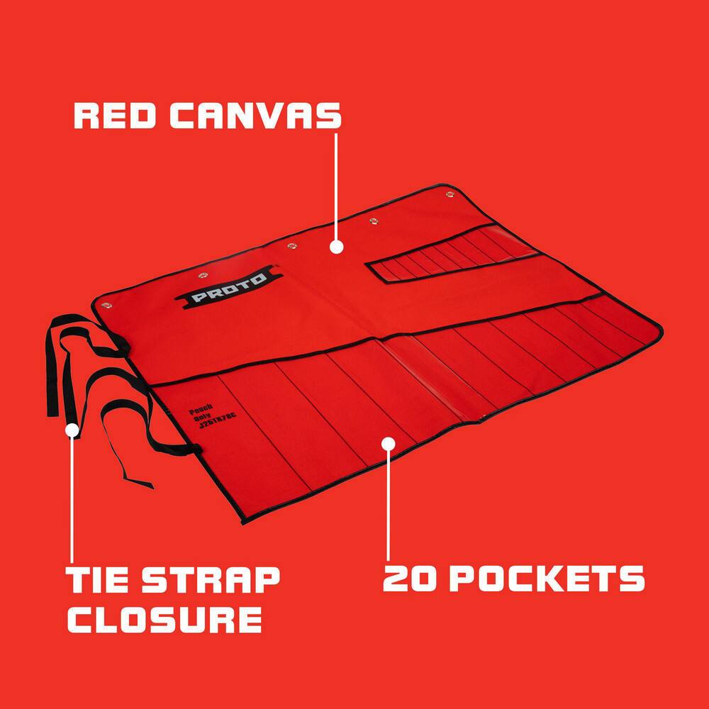 Wrench Tool Roll: 20 Pockets, Canvas, Red MPN:J25TR78C