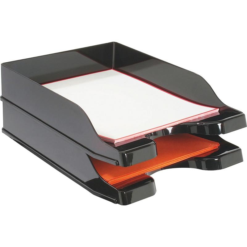 deflecto Docutray Multi-Directional Stackg Trays - 2 Tier(s) - 2.5in Height x 10.1in Width x 14in Depth - Desktop - Black - Polystyrene - 2 / Set (Min Order Qty 3) MPN:63904