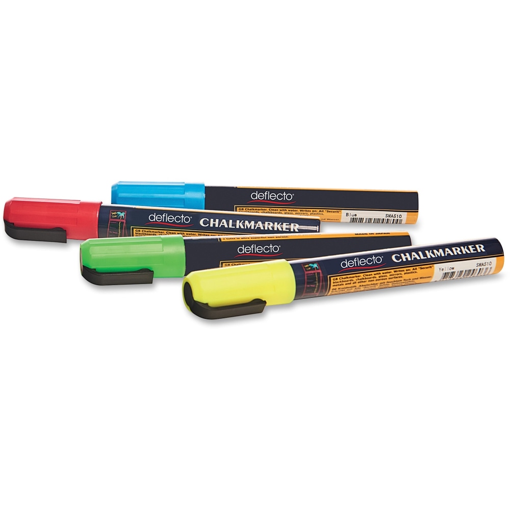 Deflecto Chisel Tip Wet-Erase Markers, Chisel Point Style, Green, Red, Blue, Yellow, Pack Of 4 (Min Order Qty 3) MPN:SMA510-V4