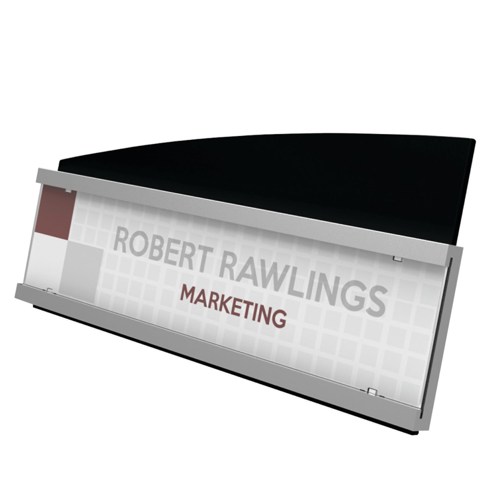 Deflecto Interior Image Nameplate Sign Holder, 3 7/8inH x 8 1/2inW x 2 7/16inD, Silver/Black (Min Order Qty 8) MPN:89105RT