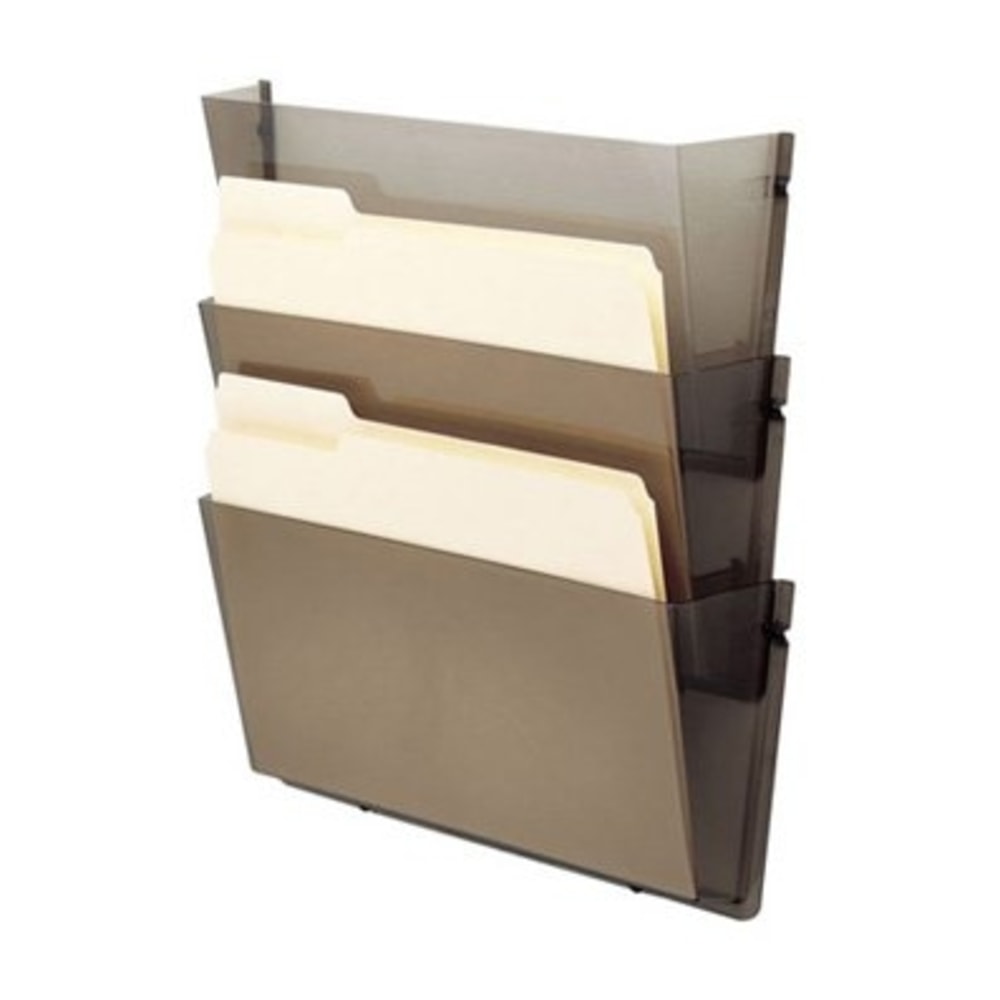 Deflecto Unbreakable DocuPocket Wall Files, 6-1/2inH x 14-1/2inW x 3inD, Smoke, Pack Of 3 Wall Files (Min Order Qty 2) MPN:63602RT