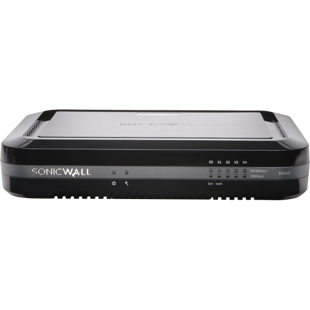 SONICWALL SOHO WIRELESS-N SECURE UPGRADE PLUS 2YR - 5 Port - 10/100/1000Base-T - Gigabit Ethernet - DES, 3DES, MD5, SHA-1, AES (128-bit), AES (192-bit), AES (256-bit) - 5 x RJ-45 - 2 Year - Desktop - TAA Compliant MPN:01-SSC-0647