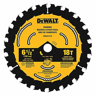 Circular Saw Blade Blade Dia 6-1/2 in. MPN:DWA161218