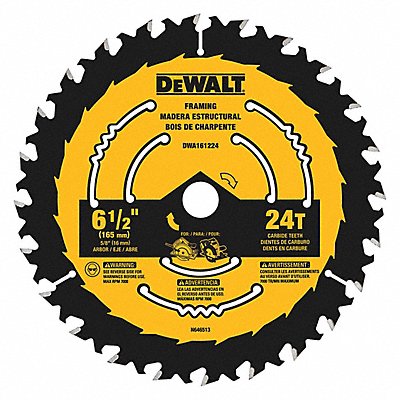 Circular Saw Blade Blade Dia 6-1/2 in. MPN:DWA161224