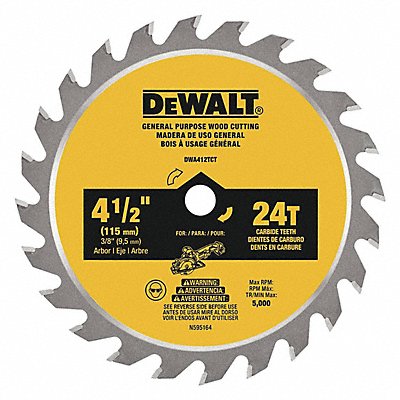 Circular Saw Blade 4-1/2 Dia 5000 rpm MPN:DWA412TCT