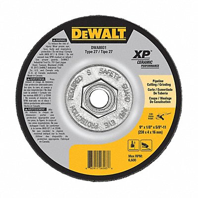 Cut-Off Wheel 6600 rpm 9 Dia Type 27 MPN:DWA8931