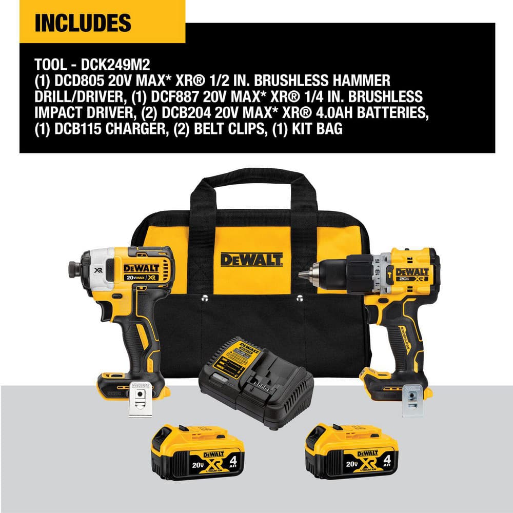 Cordless Tool Combination Kits, Kit Type: Brushless Compact Hammer Drill, Impact Driver , Voltage: 20.00 , Batteries Included: Yes  MPN:DCK249M2